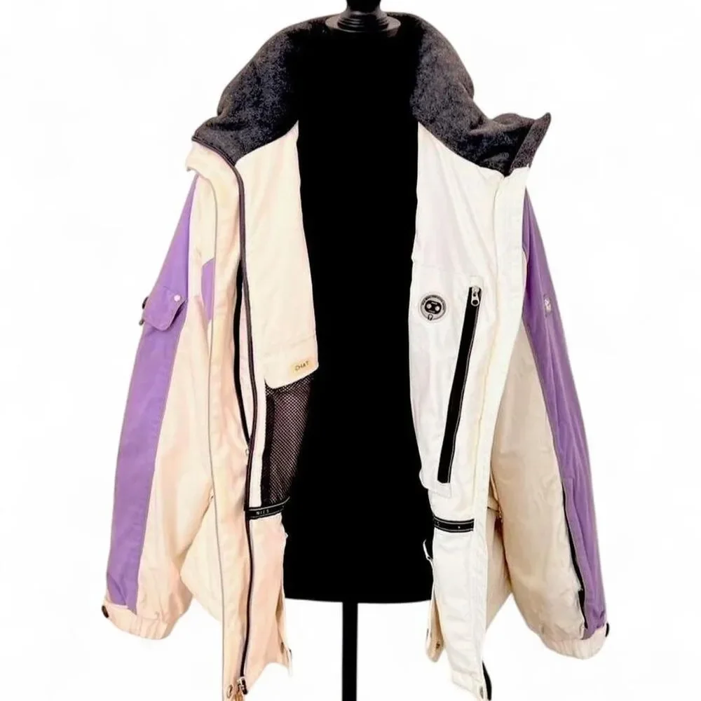 Vintage NILS Ski Jacket White Purple Colorblock Snowboard Après Ski Women’s M